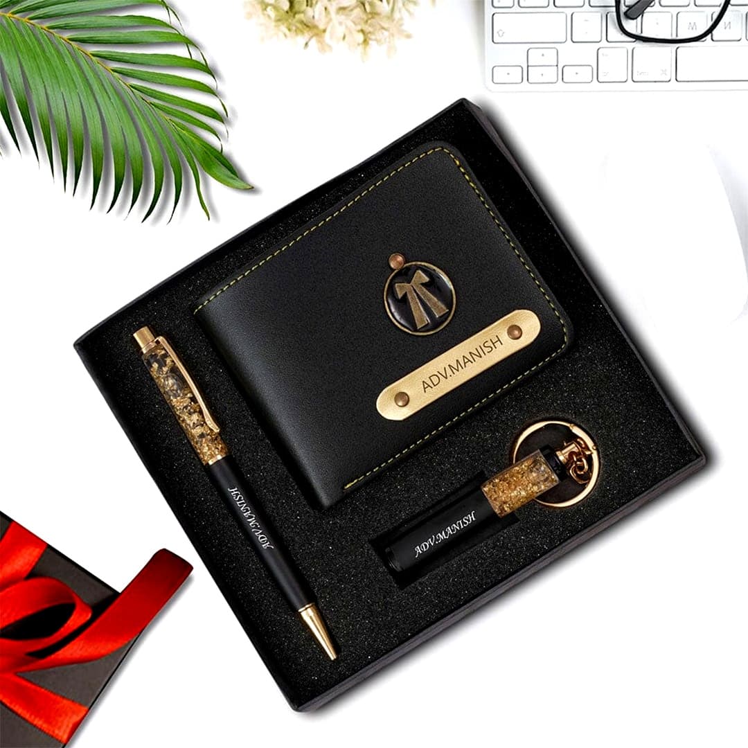 Premium Personalized Men's Gift Set –  (Wallet, Pen & Keychain)