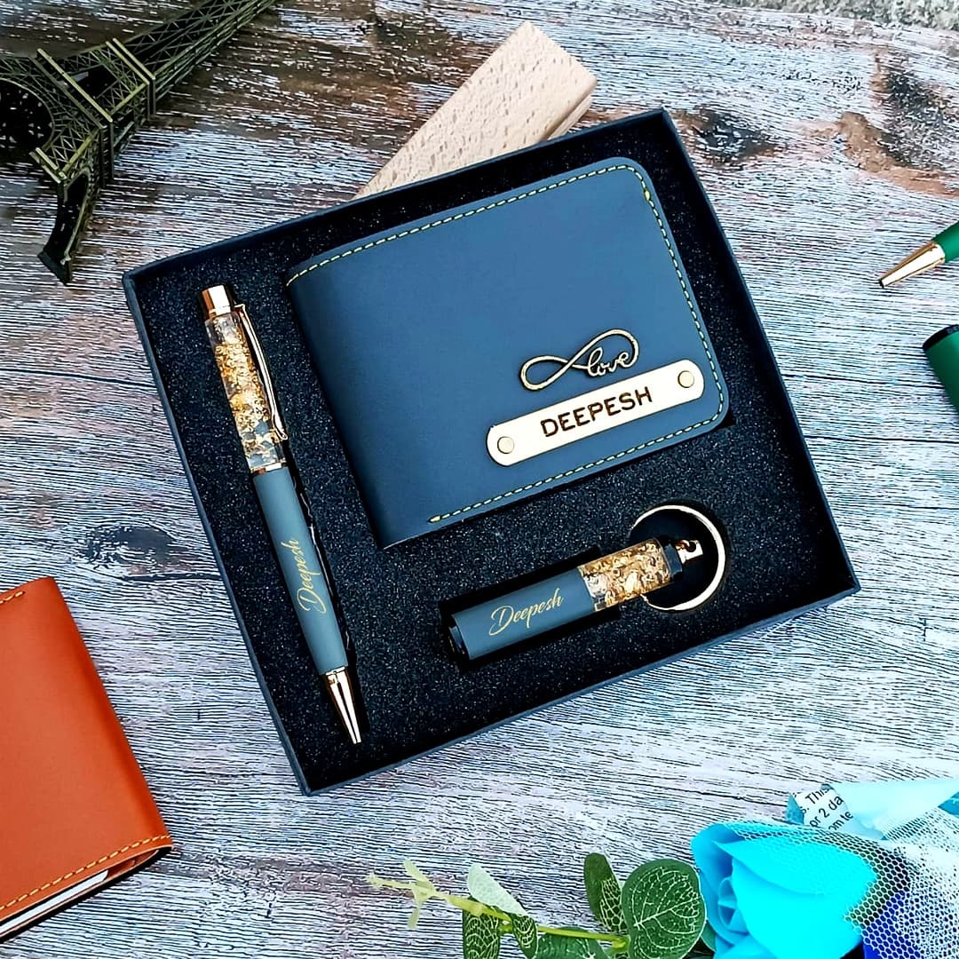 Premium Personalized Men's Gift Set –  (Wallet, Pen & Keychain)